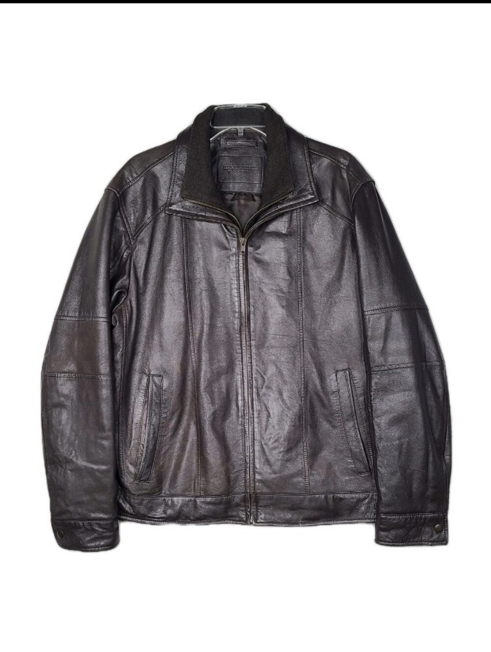 ROUNDTREE & YORKE Mens Lambskin Leather Bomber Jacket L Wool Herringbone Collar